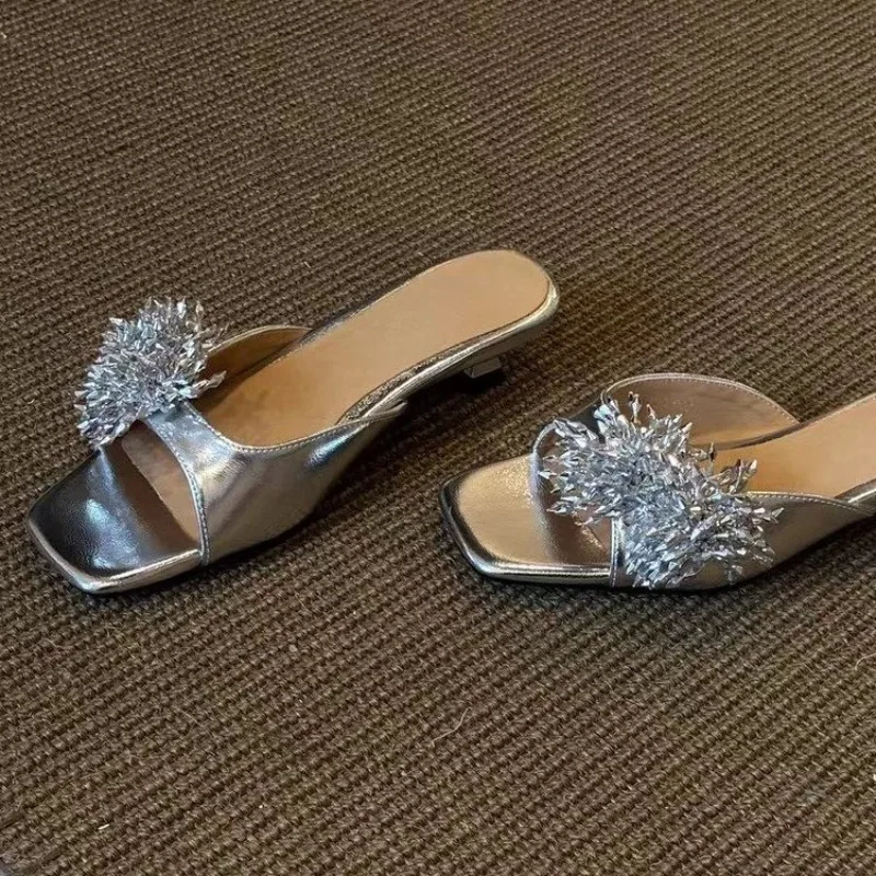 النساء الصنادل الصيف صنادل مماشي للموضة ساحة تو أحذية النساء سلسلة الخرز عالية الكعب الصنادل البوهيمية السيدات Zapatos De Mujer #6