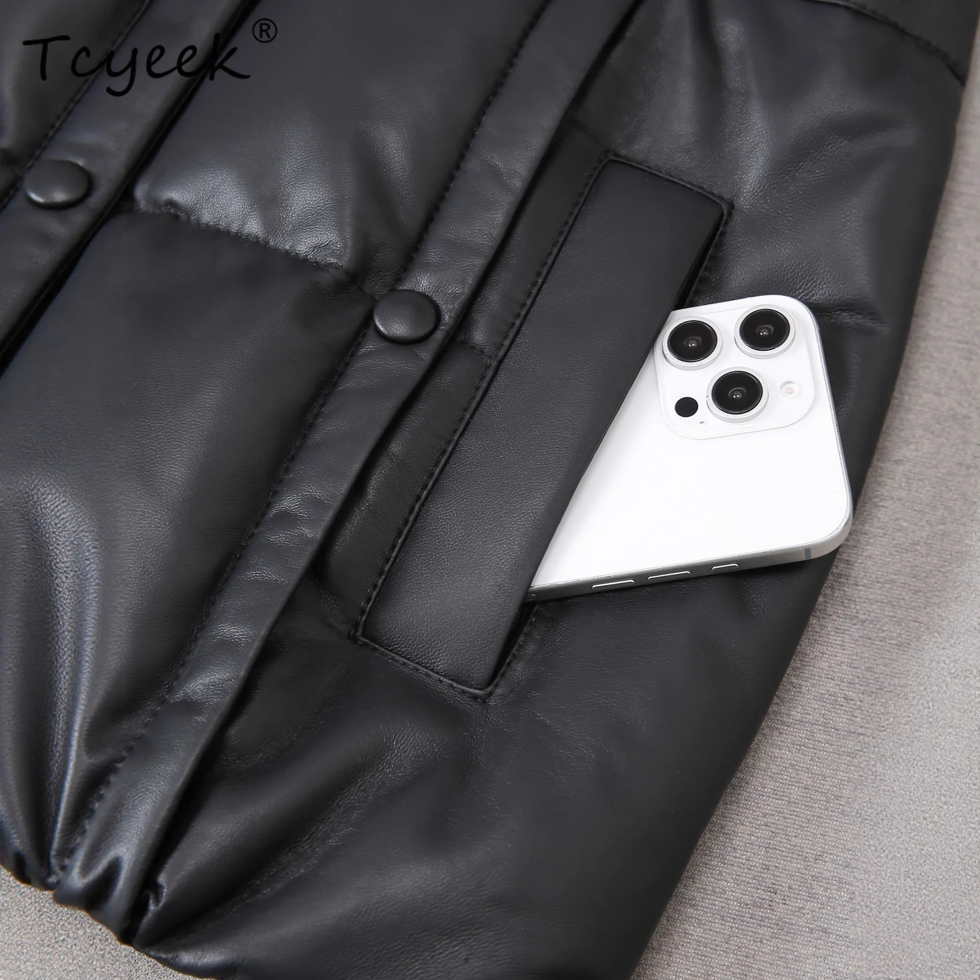 Tcyeek سترة جلدية أصلية للنساء ملابس الشتاء 2025 معطف من جلد الغنم الحقيقي امرأة دافئة أوزة أسفل معاطف الثعلب الفراء طوق