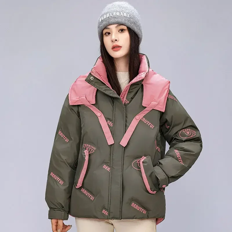 

Winter Women Thick Warm Down Cotton Jacket Puffer Jacket Parkas Patchwork Print Windproof Coat Design Trend Clothing Outerwear