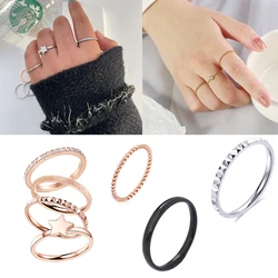 Stainless Steel Minimalist Thin Rings Small Cute Dainty Rings for Women Brilliant CZ Versatile Female Casual Finger Ring Jewelry