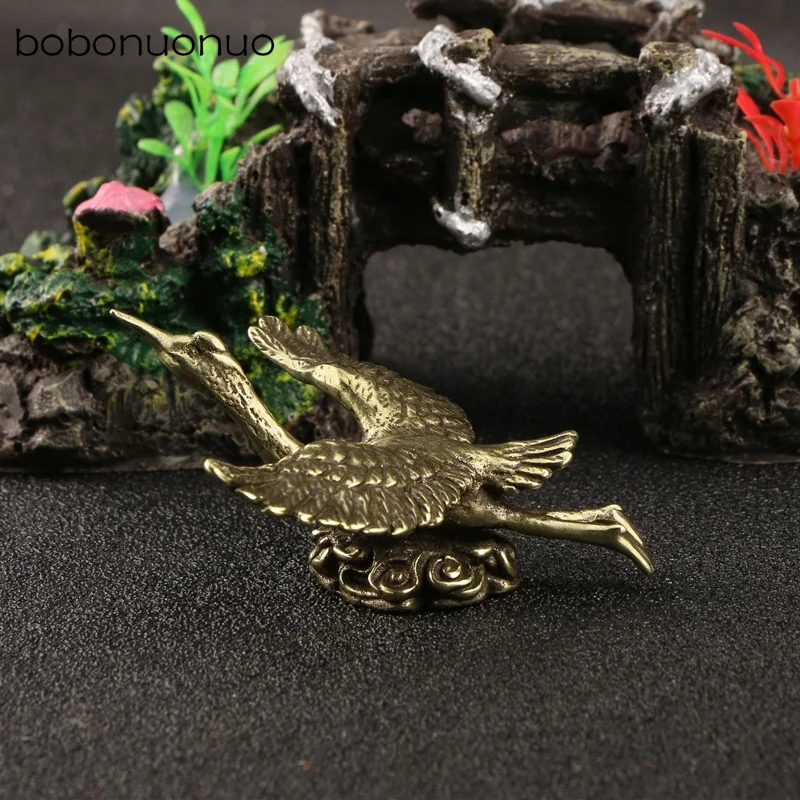 Brass Flying Crane Riding Clouds Tea Pet Statue Metal Animal Miniature Ornament Home Decors Crafts Accessories