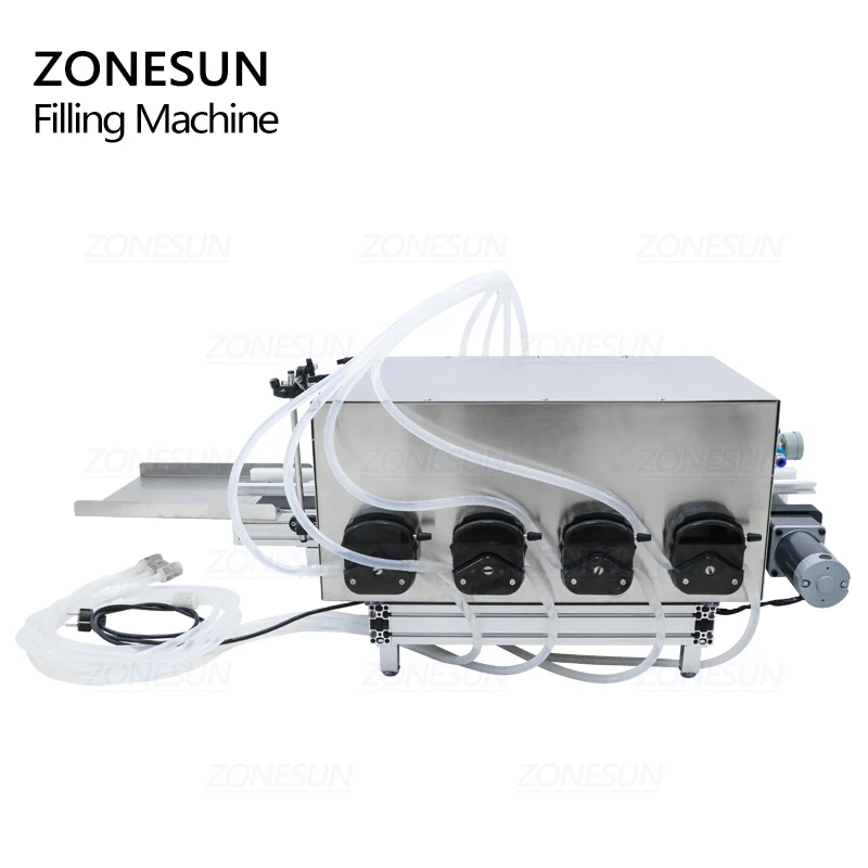 Zonesun Automatische Vulmachine Desktop Peristaltische Pomp Parfum Melk Sap Vloeistof Water Filler Met Transportband