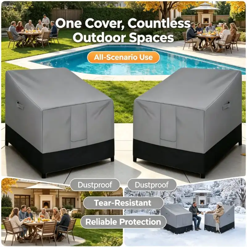 2 Pack Outdoor Patio Chair Covers Waterproof UV Resistant Heavy Duty Garden Single Sofa Protective Cover Windproof All Weather