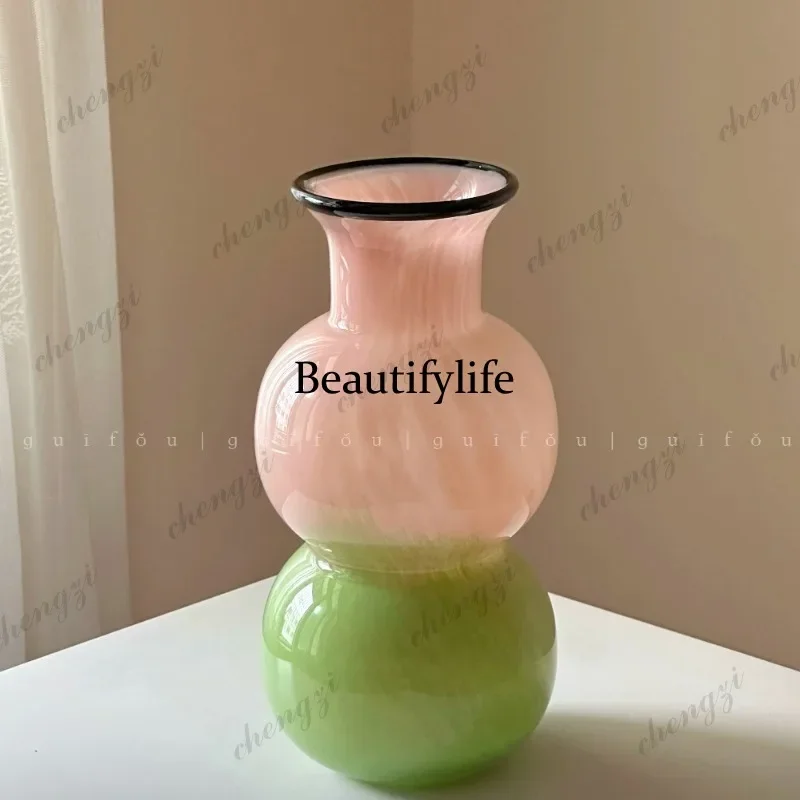 D80 Song-style aesthetics, living room home decoration, flower arrangement, glazed vase, advanced design sense