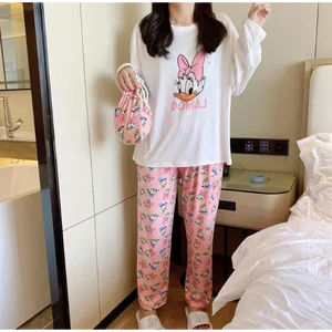 Novo pijama de outono winnie the pooh da disney, pijama longo de algodão com gola redonda, duas peças de seda, roupa de dormir feminina 8 principais vendas pijama do pooh - №6