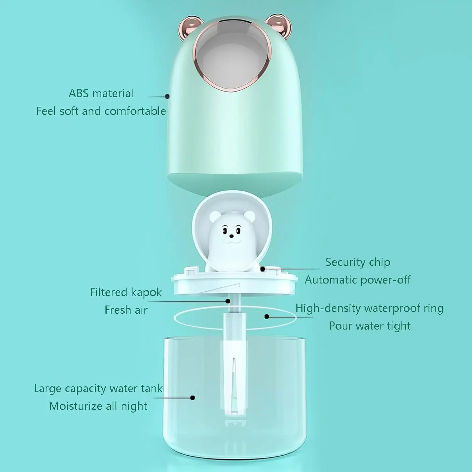 USB Humidifier Adjustable Mist Mode 300ml Water Tank Lasts Up to 10 Hours 7 Color LED Lights Changing Waterless Auto Shut-off