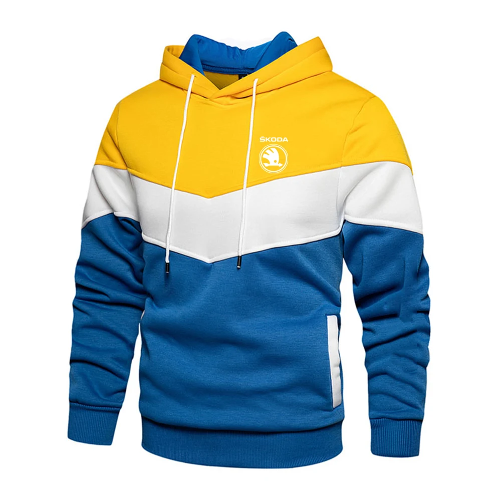 Sudadera con capucha para hombre, suéter informal con Logo de coche Skoda, estampado Harajuku, costuras de tres colores, Tops de primavera y otoño, novedad de 2023