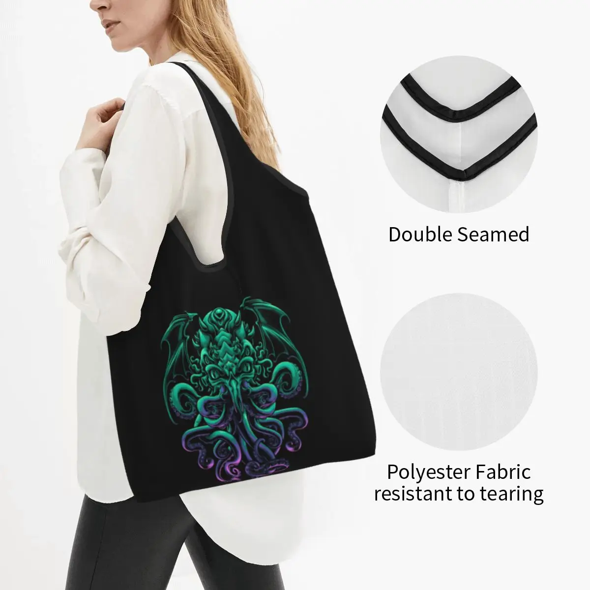 Reusable Cool H.P. Lovecraft Cthulhu Shopping Bag Women Tote Bag Portable The Old God of R'lyeh Groceries Shopper Bags