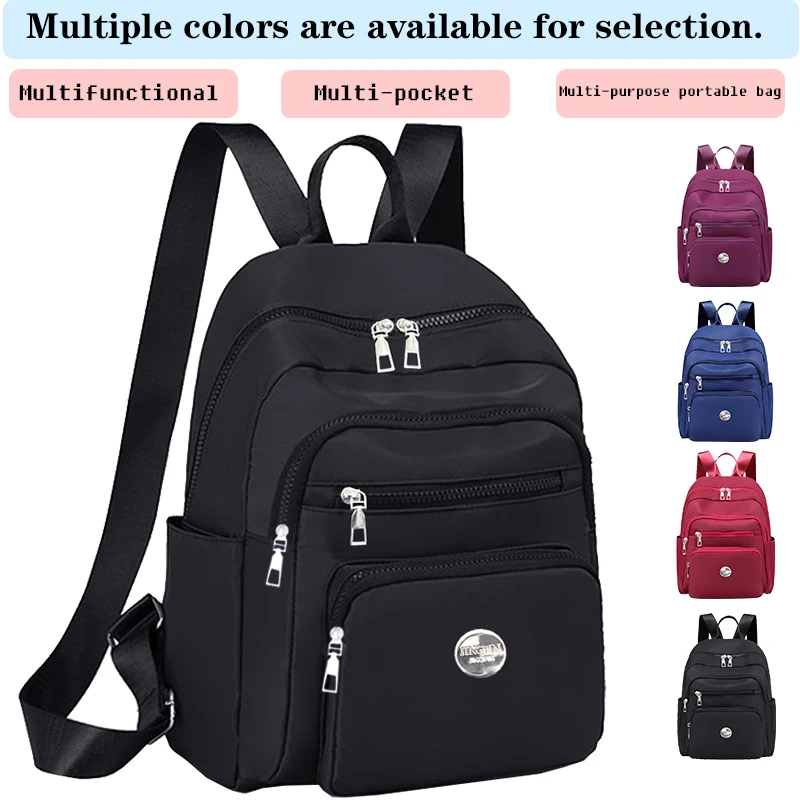 Practical Daily Ladies Small Oxford Backpack Multiple Zipper Pockets Water Resistant Lightweight Travel Casual Rucksack