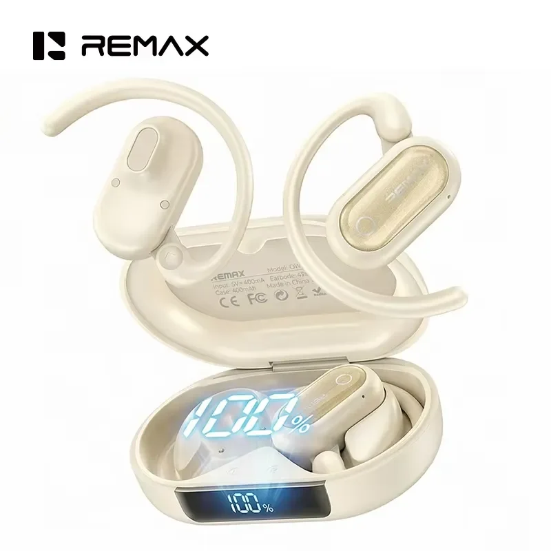 for Remax Open Ear Headphones Bluetooth 6.0 Waterproof 14.2mm Driver Digital Display Wireless Earbuds with Ear Hook for