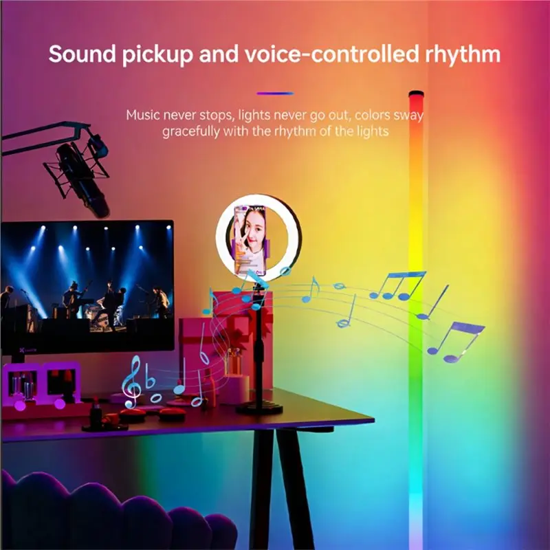 ABYN-105CM LED RGB Floor Lamp Bar, Sound Pickup Ambient Light, Corner Wall Light For E-Sports Room Live Atmosphere Lamp