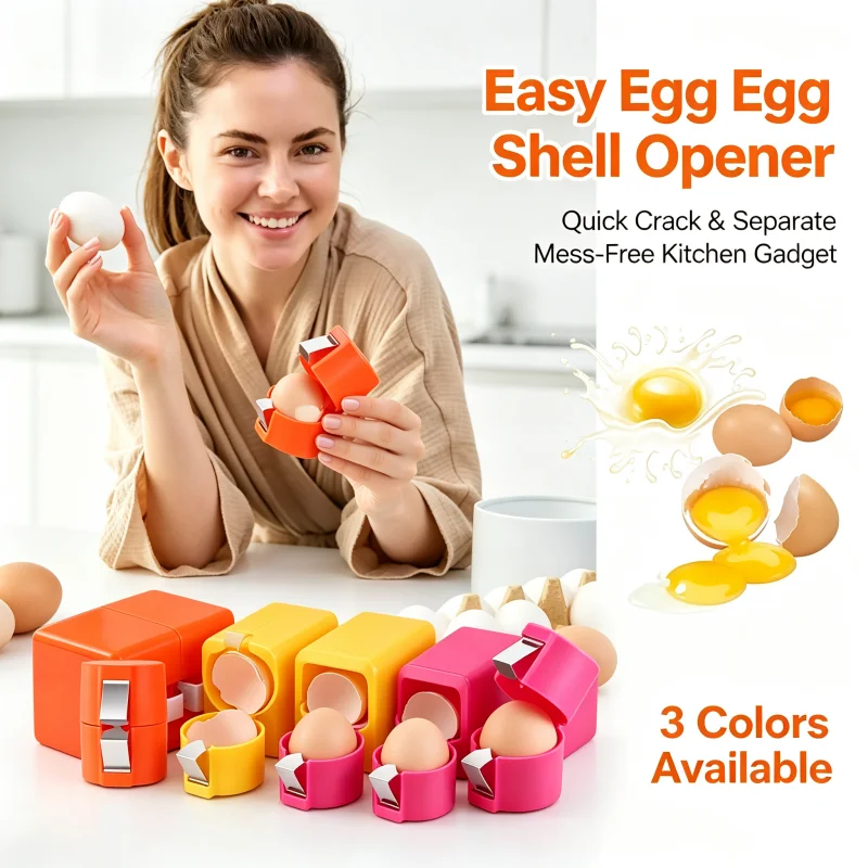 Press Egg Shell Opener Handheld Egg Cracker Separator Portable Raw Egg Opening Tool Creative Kitchen Baking Gadget 3 Colors