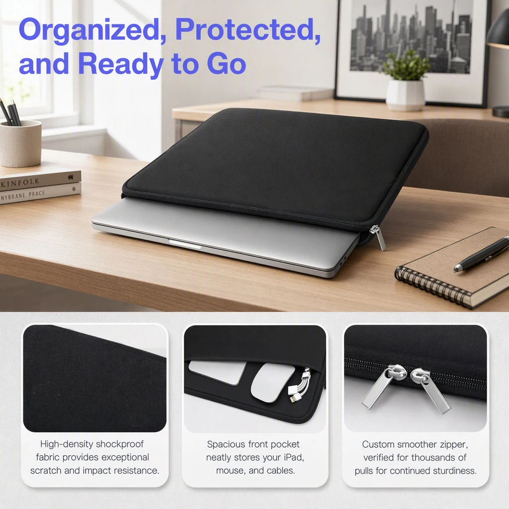 Portable Laptop Bag with Side Pockets for iPad Compatible for Xiaomi Dell Lenovo MacBook Air pro 13 14 15.6 16 Sleeve Case Cover
