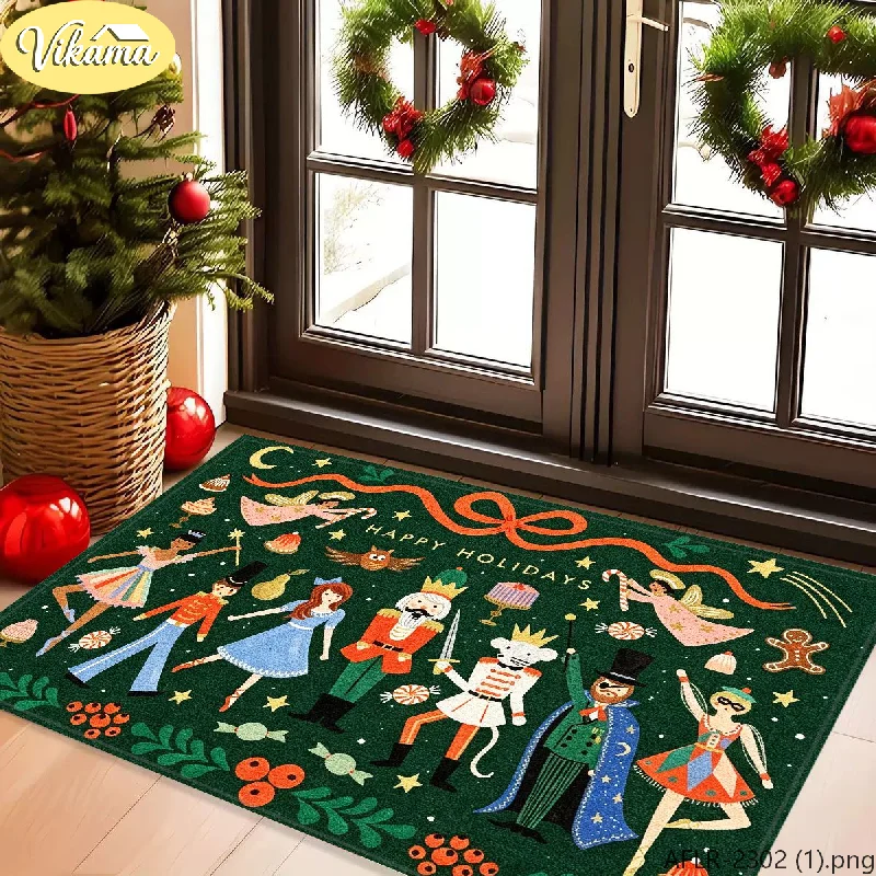 VIKAMA Nutcracker Ballet Story Doormat Festive Welcome Rug Non Slip Entryway Mat Indoor Outdoor Washable Festive Home Decor