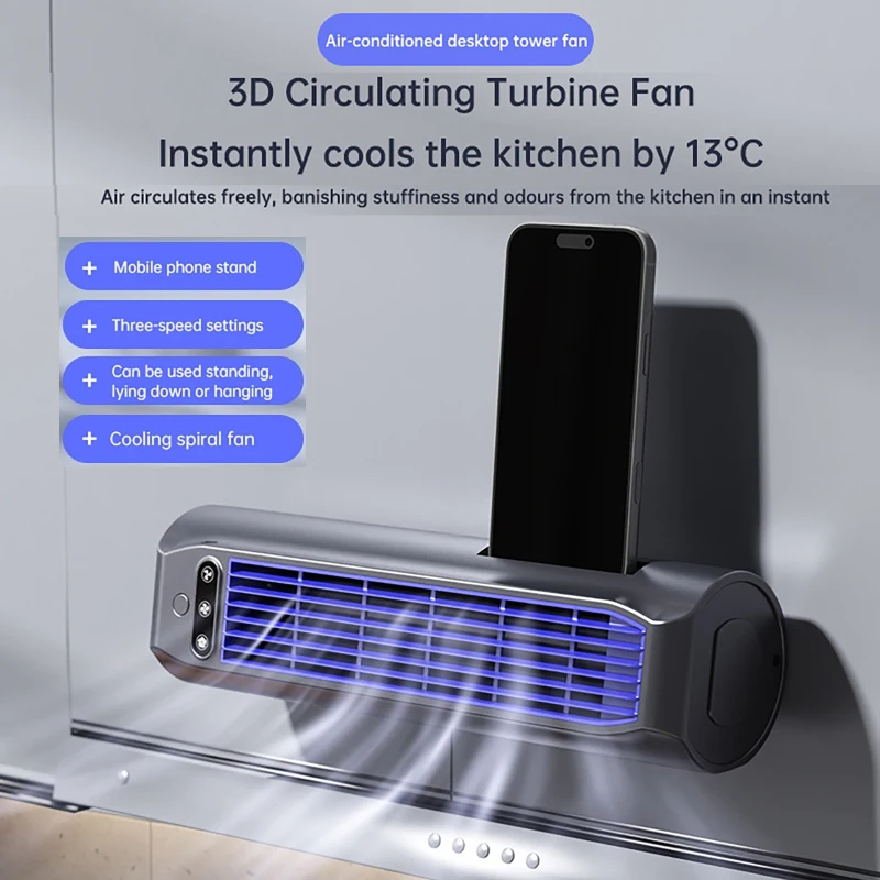 Desk Tower Fan Small with Phone Stand Tabletop Personal Fan for Women Men Students Travelers Home Apartment Study Bedroom Living