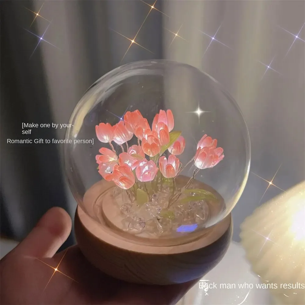 Künstliche Tulpe Nachtlicht mit transparenter Abdeckung, handgefertigte DIY Nachttischlampe, LED-Nachtlicht, Heimdekoration, Atmosphärenlicht – Detail 5