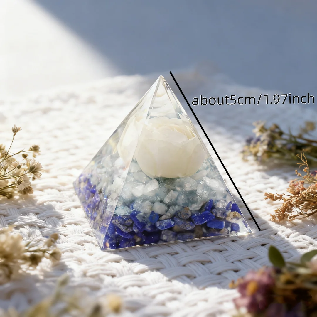 قطعة واحدة من هرم الورد الأورجونيت، هرم مع ورود مثبتة على البلورات الزرقاء واللازورد، هرم الورد لتزيين المنزل #2