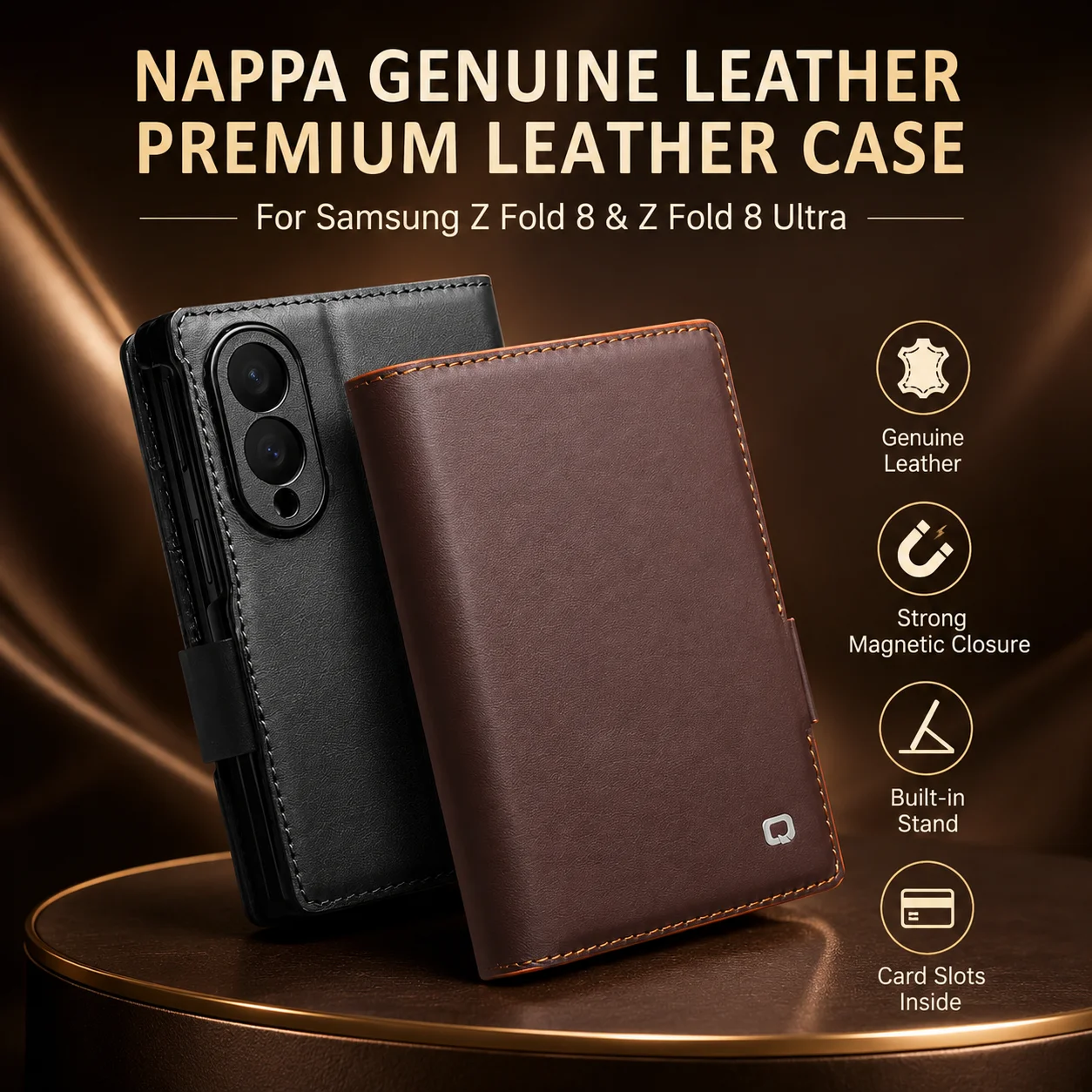 For Samsung Galaxy Z Fold8 Fold 8 Ultra NAPPA Genuine Leather MagSafe Magnetic Folio Case Luxury Business Cowhide Phone Cover