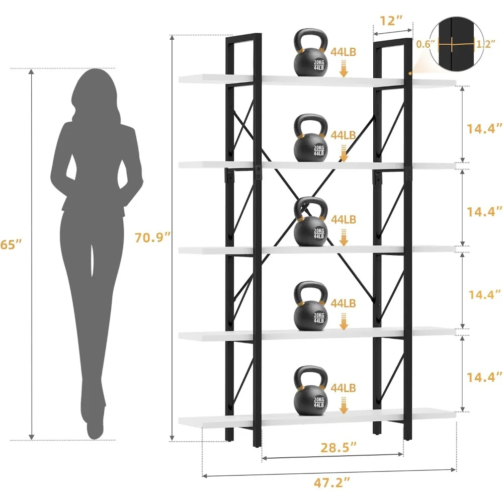 Book Shelf，5 Tier Bookcase, 12