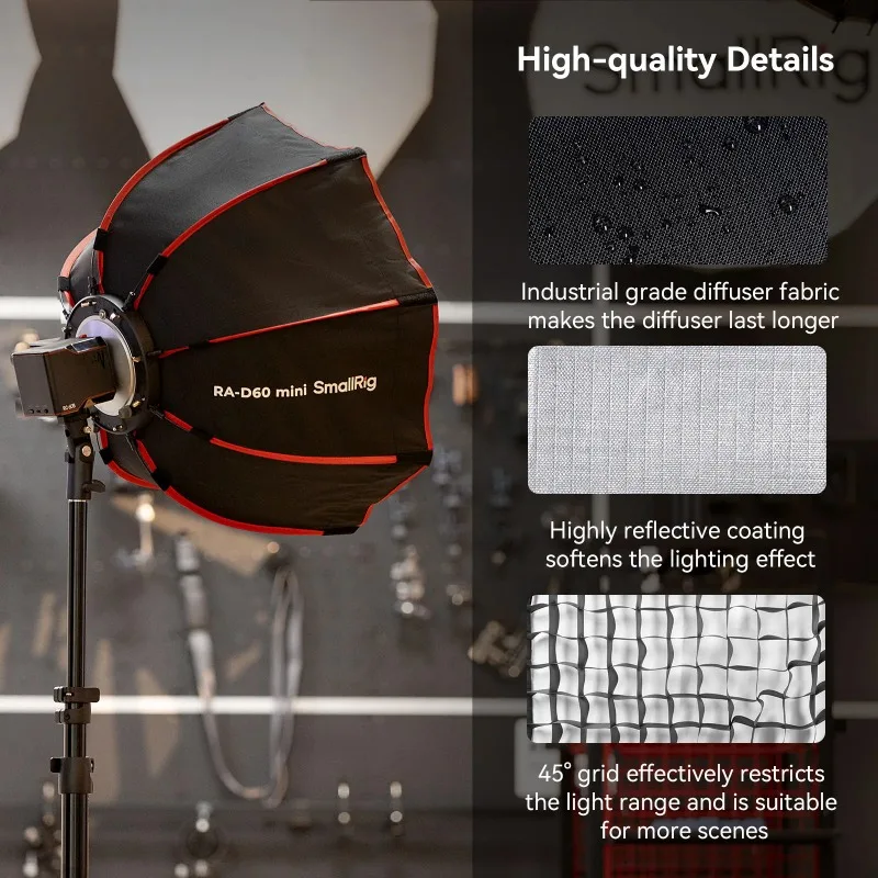 SmallRig 4682 RA-D60 mini Parabolic Softbox, with Honeycomb Grid, for RC 60 / 100 COB Video Light, for Photo Studio Flash Lamp