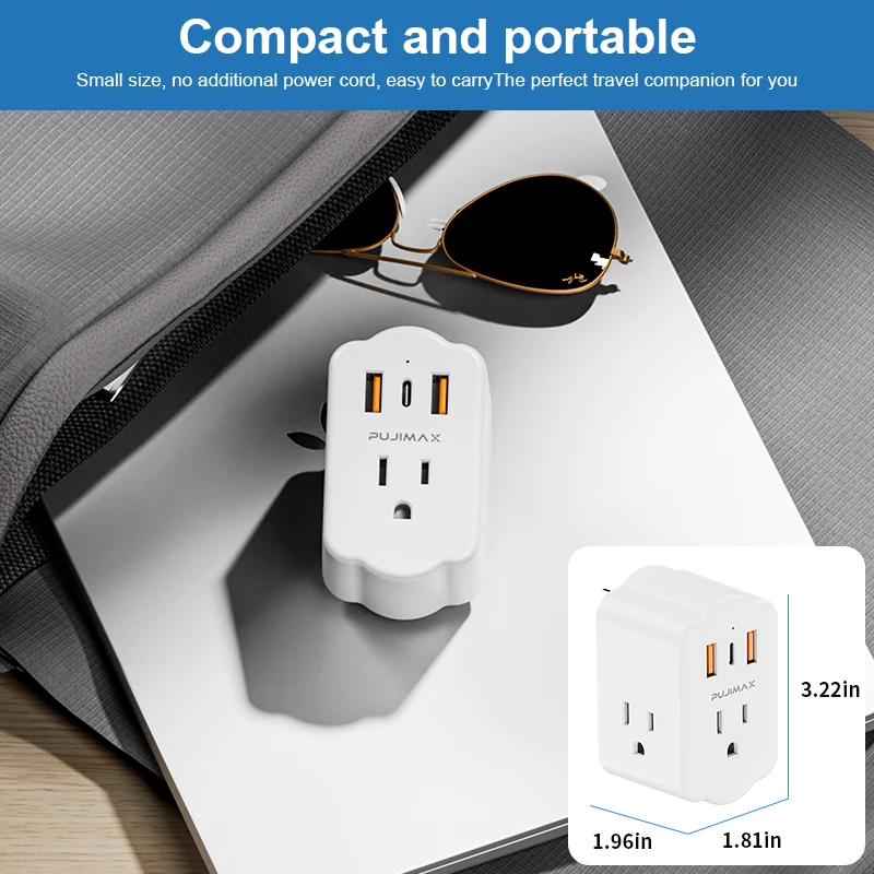 PUJIMAX Universal Plug Power Strip With 3 Outlets 3 USB Charge Multiple Wall Socket Adapter Expands For Cruise Ship Home Office