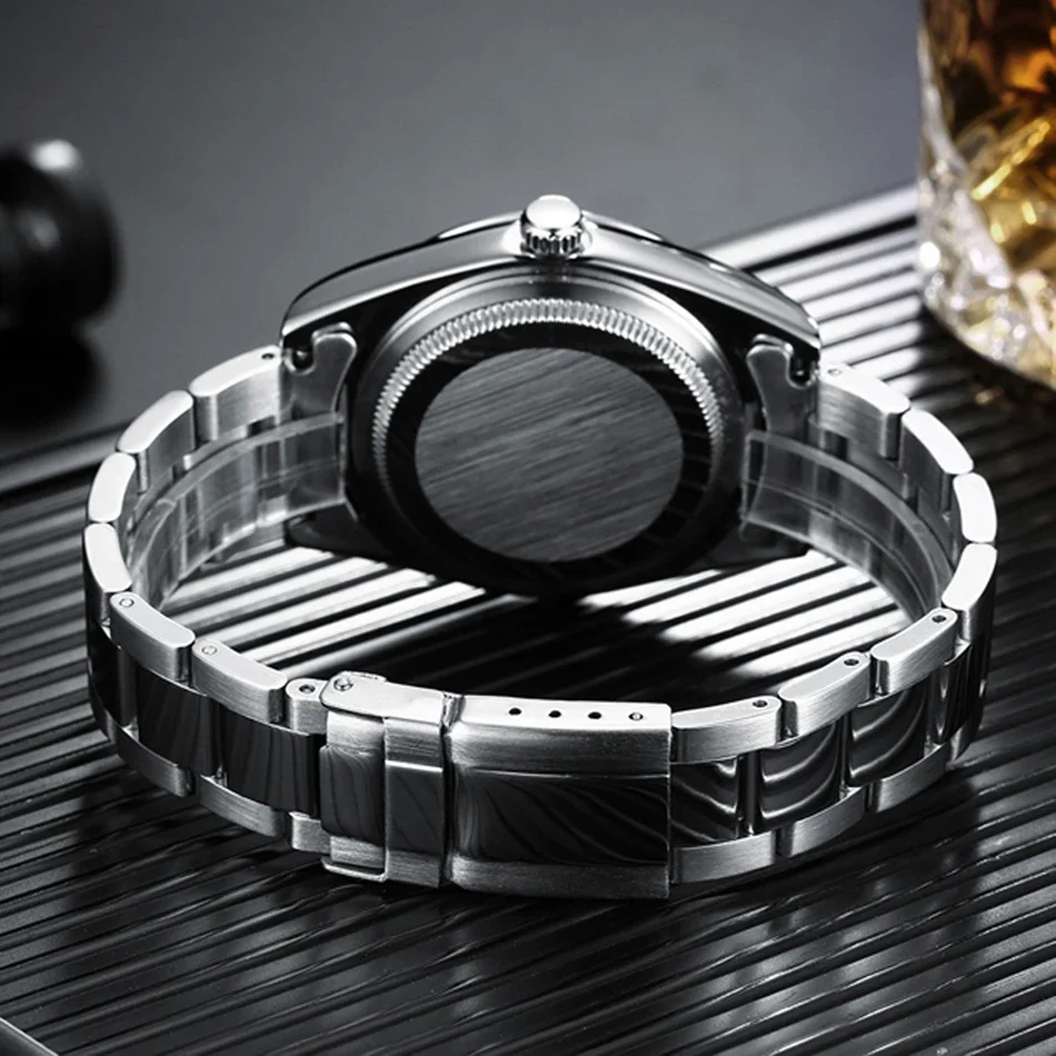 Automatische Herrenuhr, mechanisch, selbstaufziehend, Edelstahl, luxuriös, rot, gelb, blau, grün, Regenbogen, 41 mm