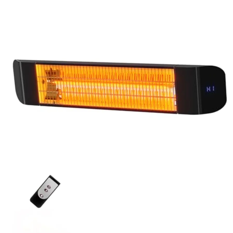 1500W Infrared Patio Heater 2 Levels 900W/1500W Wall Mounted Electric Outdoor Heater with Remote CSA Certified IP65 Overheat/Ti