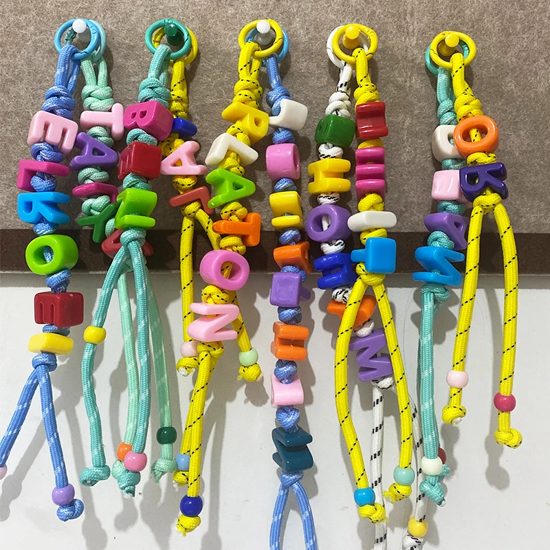 Picture 4: Cute Acrylic Custom Colored Letter Beads Name Braided Rope Keychain Personalized Dopamine Y2K Handmade Backpack Pendant Keyring
