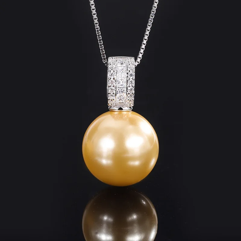 Jewelry S925 Silver Inlaid Obey Mother Pearl Simple Fashion Women's Pearl Pendant Necklace 16mm