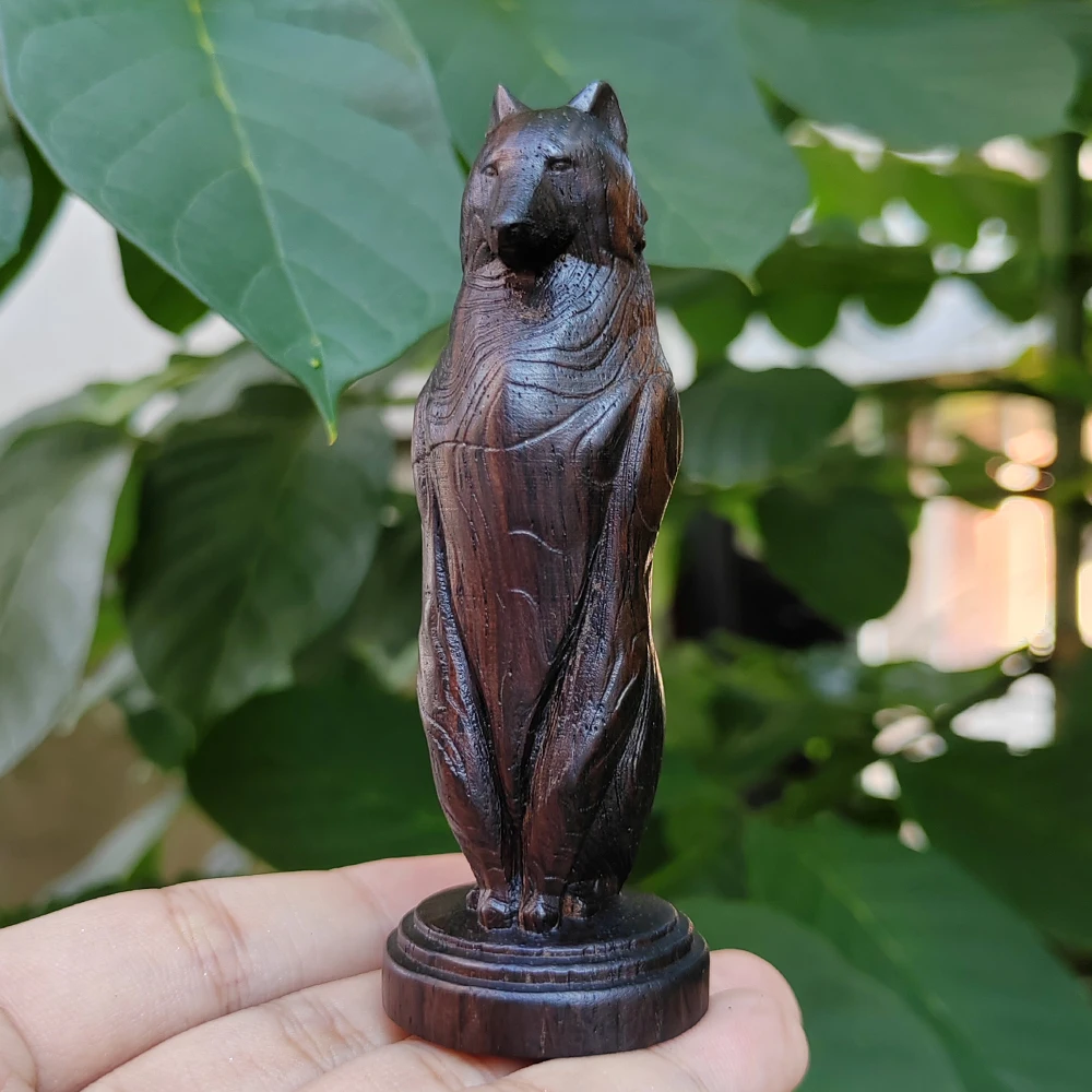 Holz-Wolf-Totem-Säule, handgeschnitztes Ornament, natürlicher Stil, Tiermotiv, geeignet für Feiertagsdekorationen, Innendekorationen, Heimdekoration, Kamin, Wohnzimmer, Tischdekoration, Weihnachtsgeschenk – Detail 1