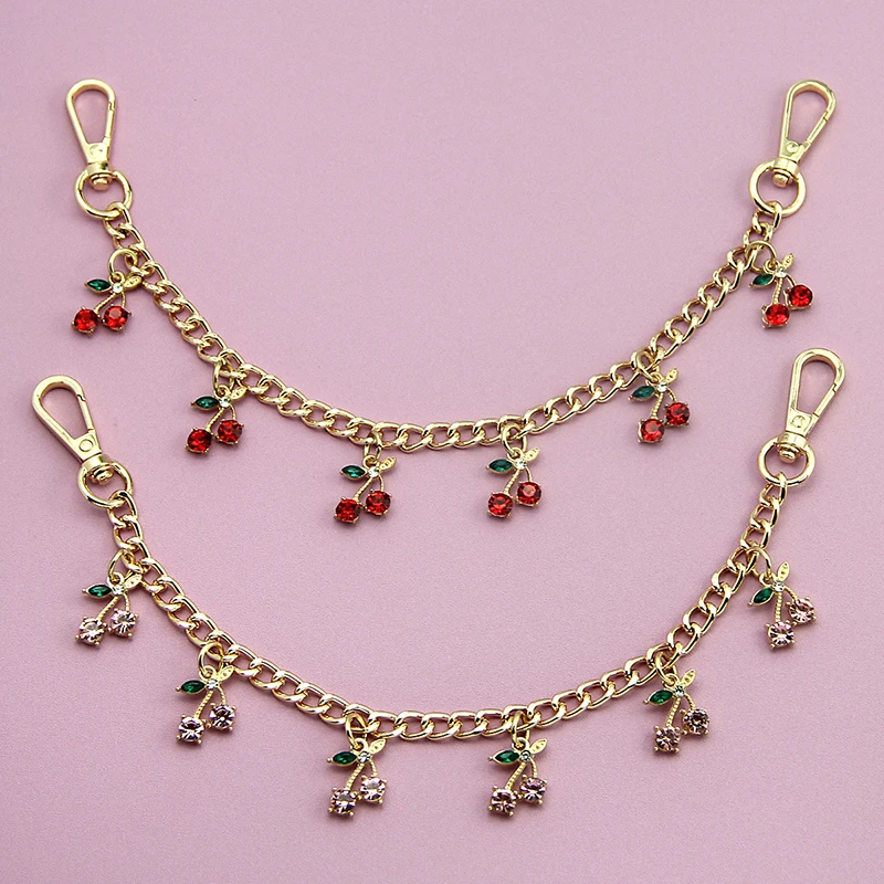 

Fashion Zinc Alloy Bag Hanging Chain with Cherry Pendant Detachable Clothing Pants Chain Replacement Chain Bag Accessories