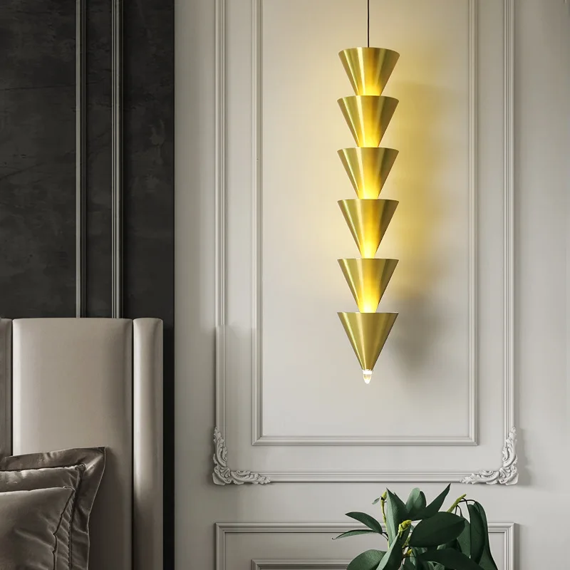 Modern LED Pendant Cone Lamp Parlor Corner Pendant Lamp For Living Room Hotel Bedroom Bedside Decor Iron Gold Black Hanging Lamp