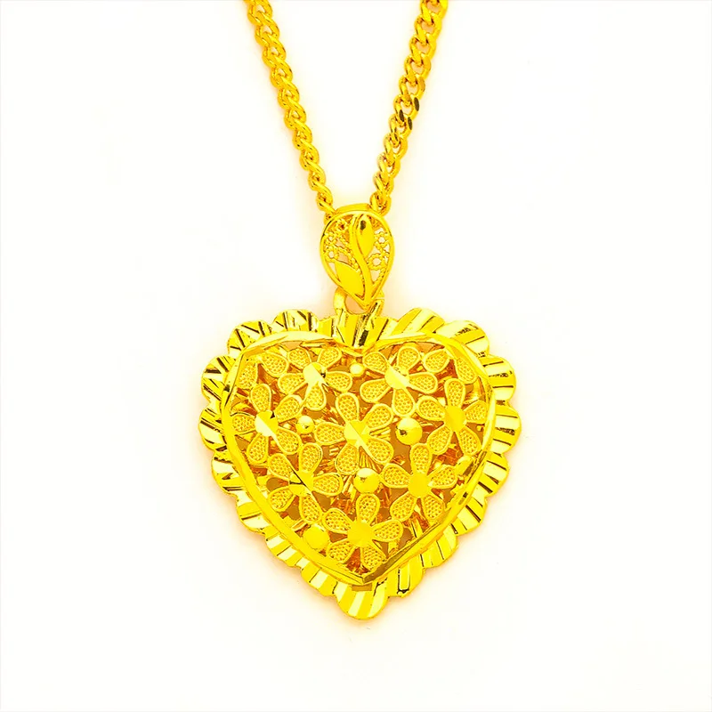 Flower necklace love chain 60 cm long 3 mm women 24K gold, AU999 dating occasions eye-catching, elegant standard