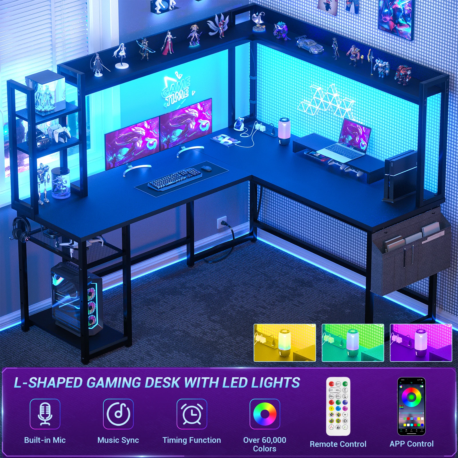 Aheaplus 57インチ ブラック L字型デスク、電源コ - Office Furniture Outlet のレビューと価格