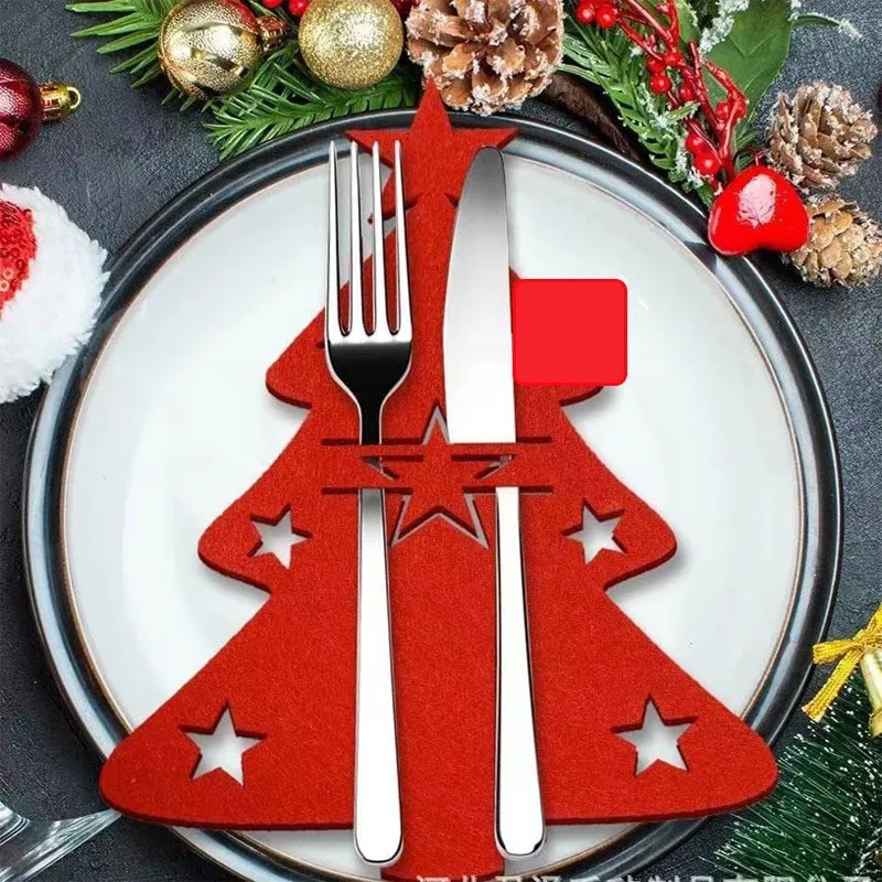 6/12Pcs Weihnachten Baum Besteck Halter Taschen Messer Folk Halter Taschen Filz Geschirr Dekoration Abendessen Besteck Besteck Abdeckungen – Detail 2