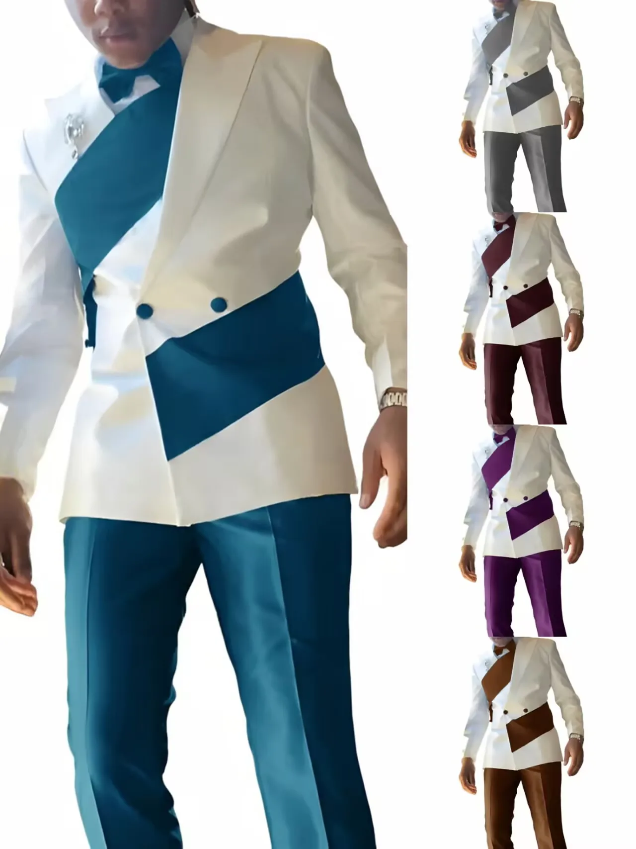 

Traje de 2 piezas blanco azul real para hombre de diseño especial (Blazer + pantalones) ropa de novio de boda de negocios con so