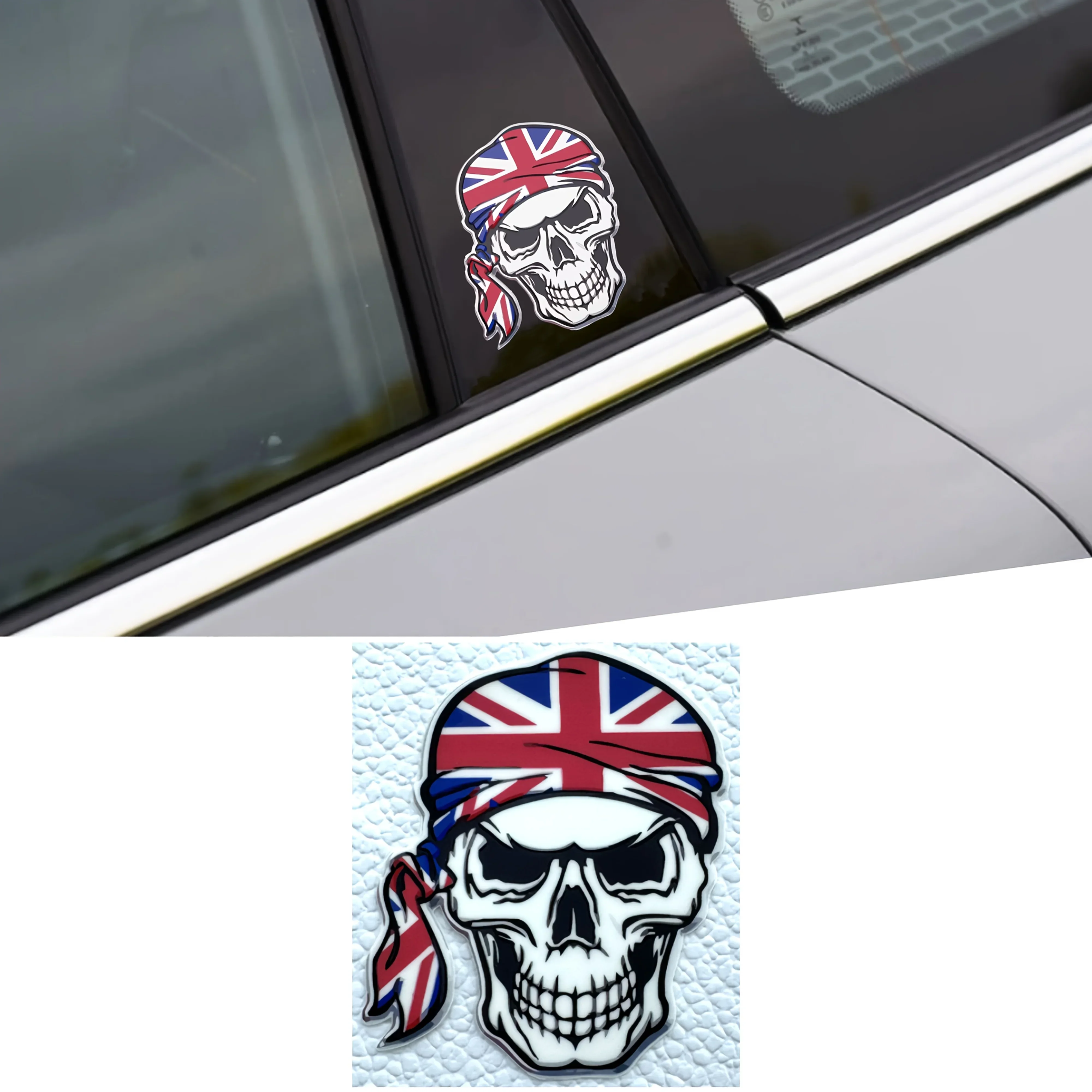 2 قطعة/المجموعة المملكة المتحدة العلم الجمجمة السيارات موتو ملصق، منفعل تصميم مائي لسيارة دراجة نارية، ملحق التخصيص الخارجي