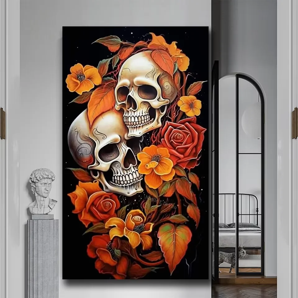 Amazing Flowers Skull Full Square Round Diamond Painting Set,New 2026 DIY Diamond Art Mosaic Halloween Craft Handmade Home Dec