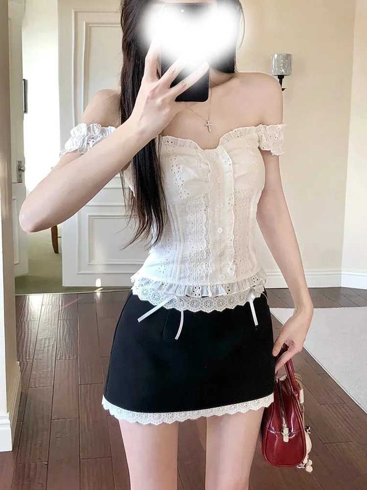 

Pure Desire, кружевной белый топ на одно плечо, женская летняя утягивающая юбка с высокой талией, комплект из двух предметов, юбка ort