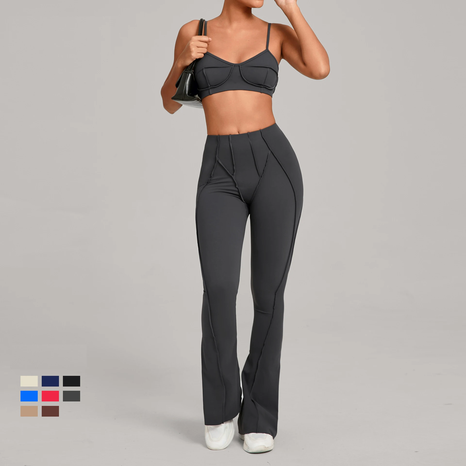 طقم يوجا مكون من قطعتين سروال ضيق عالي الخصر وحمالة صدر رياضية بدون خياطة ماصة للرطوبة ملابس رياضية للنساء للجري واللياقة البدنية #3