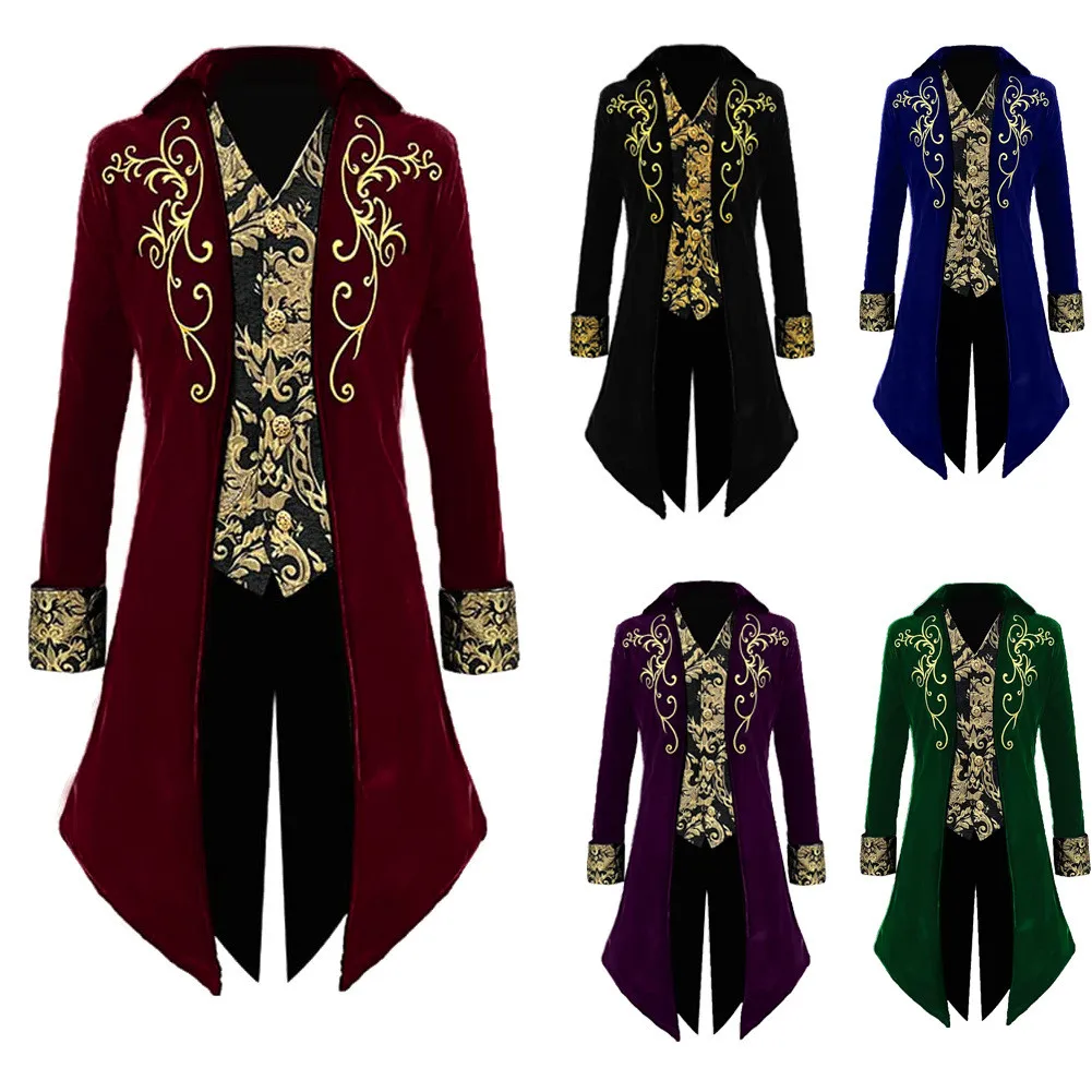 

Renaissance Medieval Steampunk Tuxedo Coat Gentlema Victorian Pirate Vampire Gothic Frock Jacket Halloween Carnival Costume