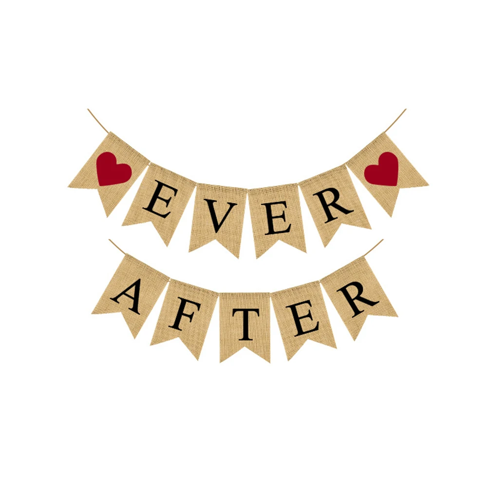 

Wedding Burlap Banner Linen Swallowtail Flag Printing Heart Letter Garlands Party Decoration Wedding Bunting Supplies