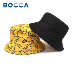 Bocca Cartoon Duck Bucket Hat Yellow Panama Fisherman Hats Double Sides Reversible Cute Summer Travel Outdoor Fashion Bob Cap