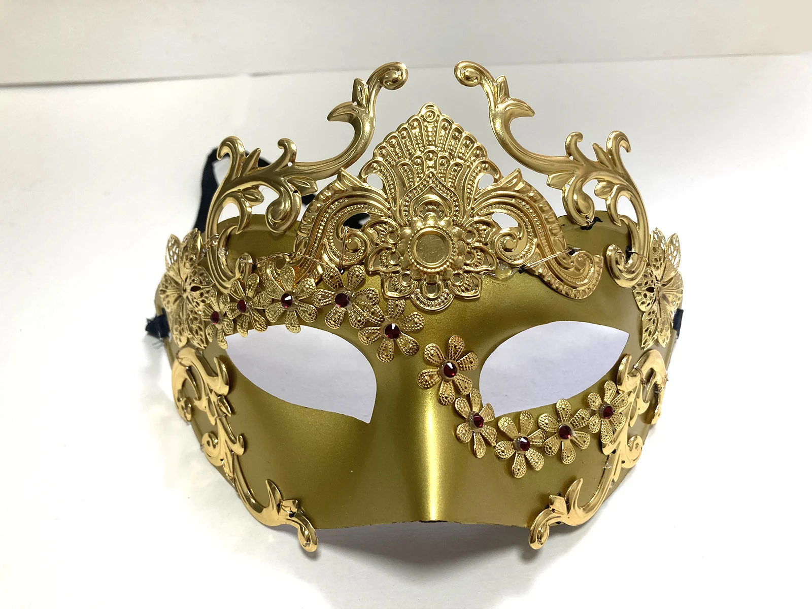 Maschera mezza faccia romana fatta a mano maschera da ballo in filigrana di metallo veneziano con strass God Solar Apollo Man puntelli Cosplay