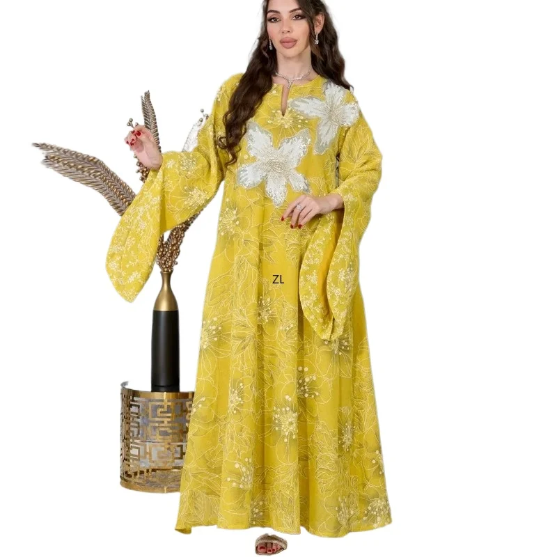 

New Dubai Abaya Sequin Embroidery Muslim Dress Women Turkey Kaftan Eid Djellaba Islam Jalabiya Kebaya Caftan Marocain Femme Robe