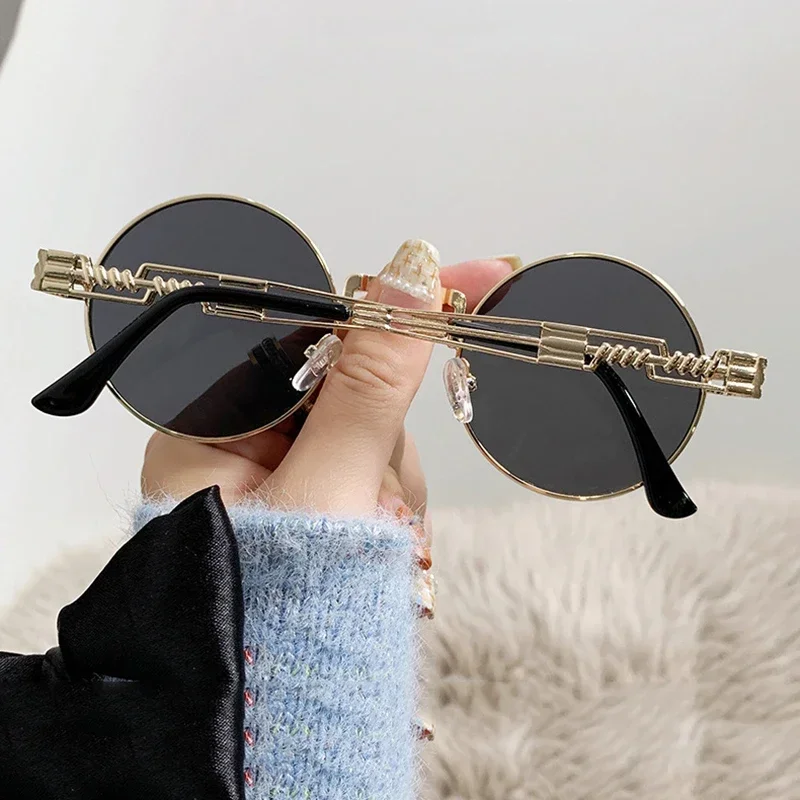 Mirror Punk Round Sunglasses Women Men Trendy Cute Sun Glasses Metal Black Colors Designer Brand Outdoor  Fashion