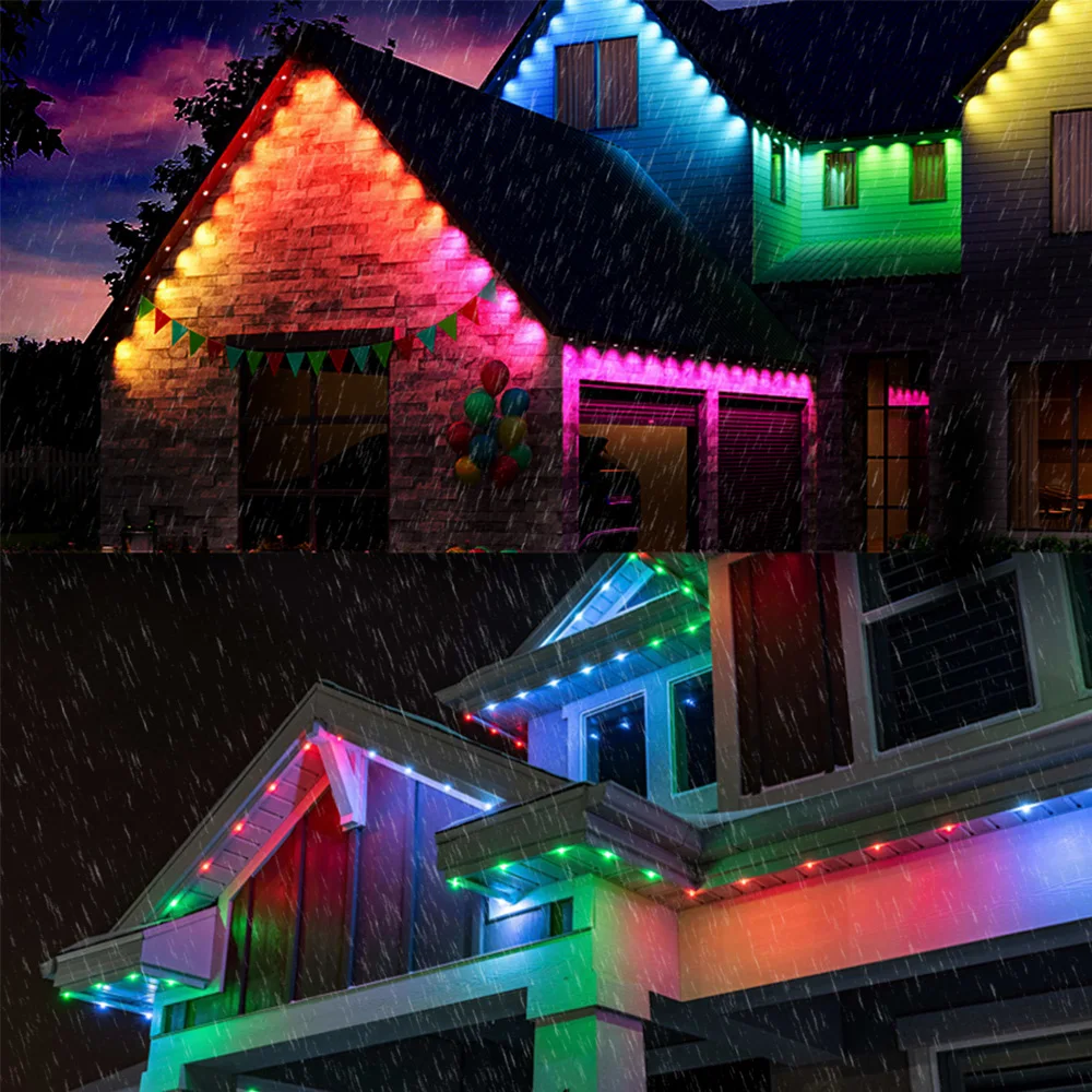 15M 30M 45M 90M RGB Eaves LED Lights Smart Bluetooth APP Permanent Outdoor Waterproof Music Sync LED String Party Wedding Light