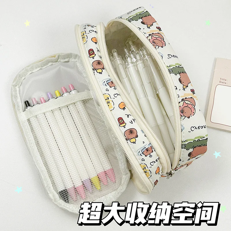 Cute Cartoon Pencil Cases, Grande capacidade papelaria Pen Bag, Pen Storage Box, estudante volta para escola Material de escritório