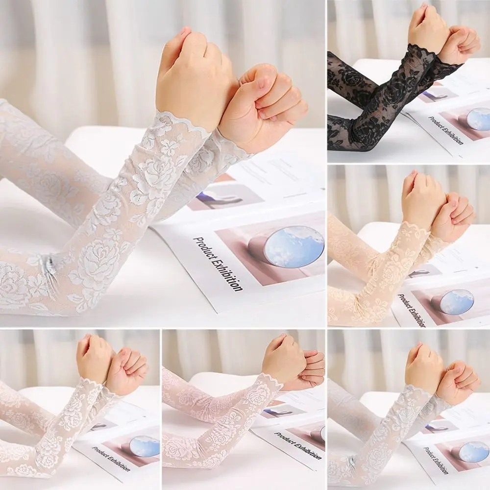 

Sunscreen Mesh Lace Hollow-Out Cycling Gloves Fingerless Gloves Long Lace Gloves Thin Mittens