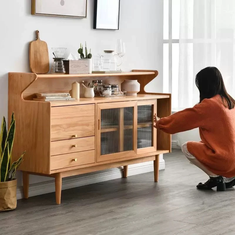 Nordic all-solid wood sideboard: modern simple tea cabinet, integrated storage against the wall, living room, minimalist dining